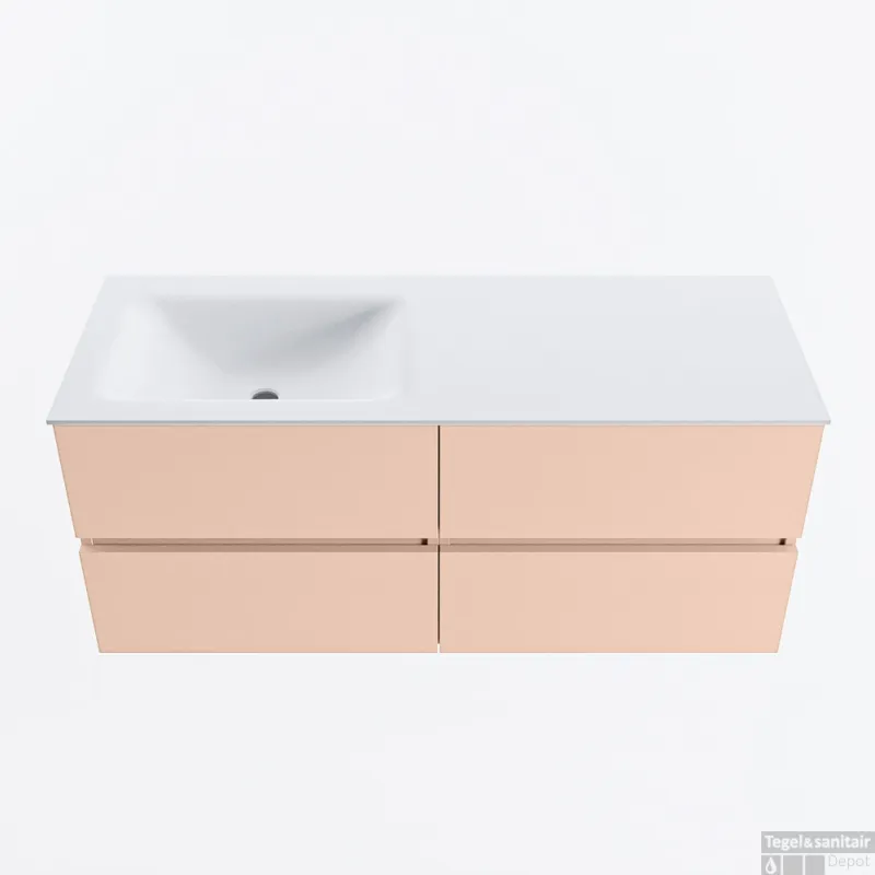 Nieuw MONDIAZ VICA 120cm badmeubel onderkast Rosee 4 lades. Wastafel CLOUD links 1 kraangat, kleur Talc.