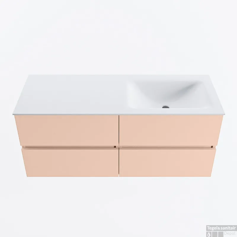 Flitsaanbieding MONDIAZ VICA 120cm badmeubel onderkast Rosee 4 lades. Wastafel CLOUD rechts 1 kraangat, kleur Talc.