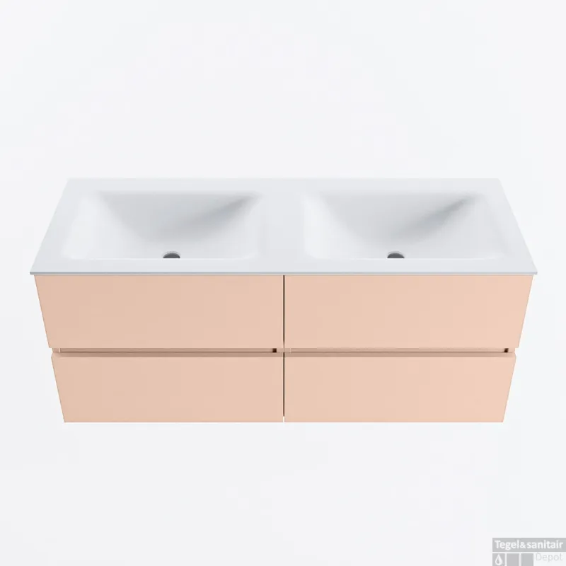 MONDIAZ VICA 120cm badmeubel onderkast Rosee 4 lades. Wastafel CLOUD dubbel 2 kraangaten, kleur Talc. Speciale Aanbieding