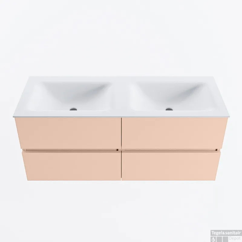 MONDIAZ VICA 120cm badmeubel onderkast Rosee 4 lades. Wastafel CLOUD dubbel zonder kraangat, kleur Talc. Snelle Levering