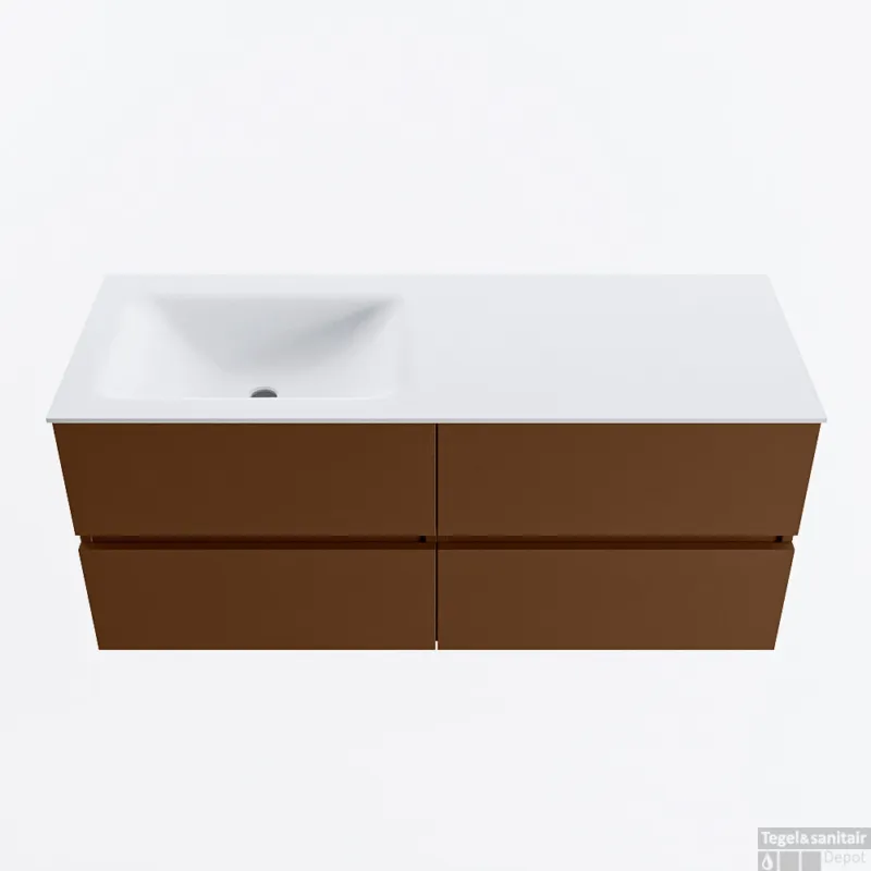 MONDIAZ VICA 120cm badmeubel onderkast Rust 4 lades. Wastafel CLOUD links 1 kraangat, kleur Talc. Beste Prijs
