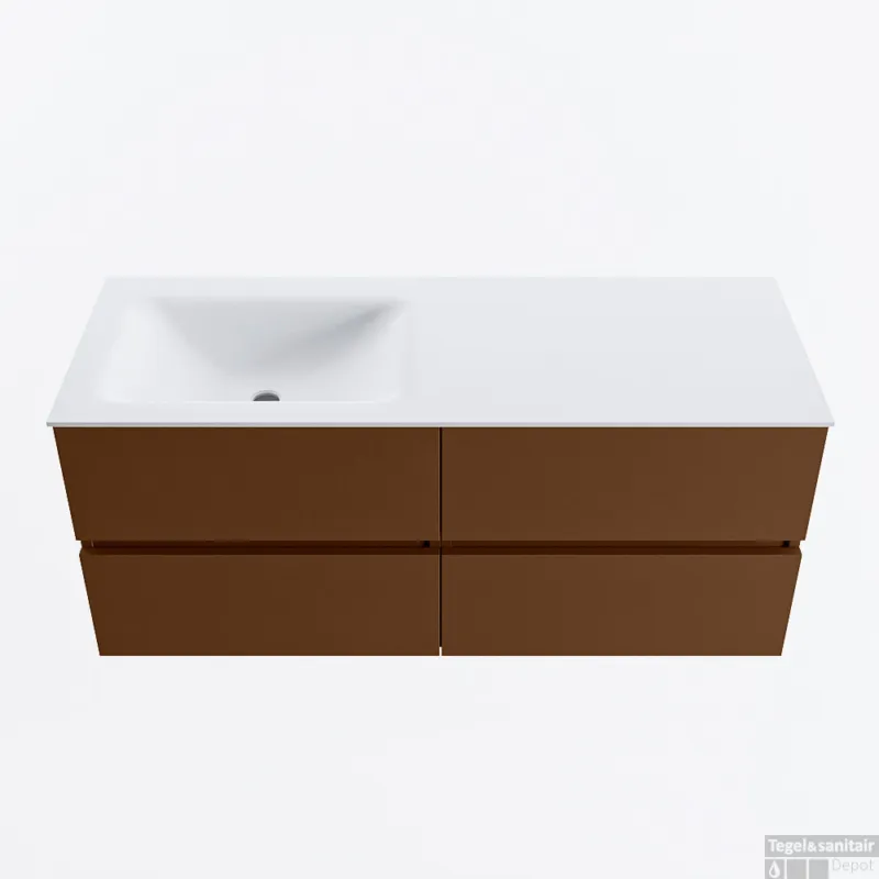 MONDIAZ VICA 120cm badmeubel onderkast Rust 4 lades. Wastafel CLOUD links zonder kraangat, kleur Talc. Exclusieve Aanbieding