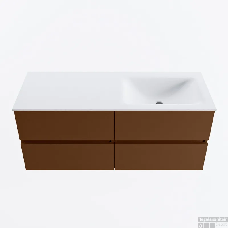 Exclusieve Aanbieding MONDIAZ VICA 120cm badmeubel onderkast Rust 4 lades. Wastafel CLOUD rechts zonder kraangat, kleur Talc.