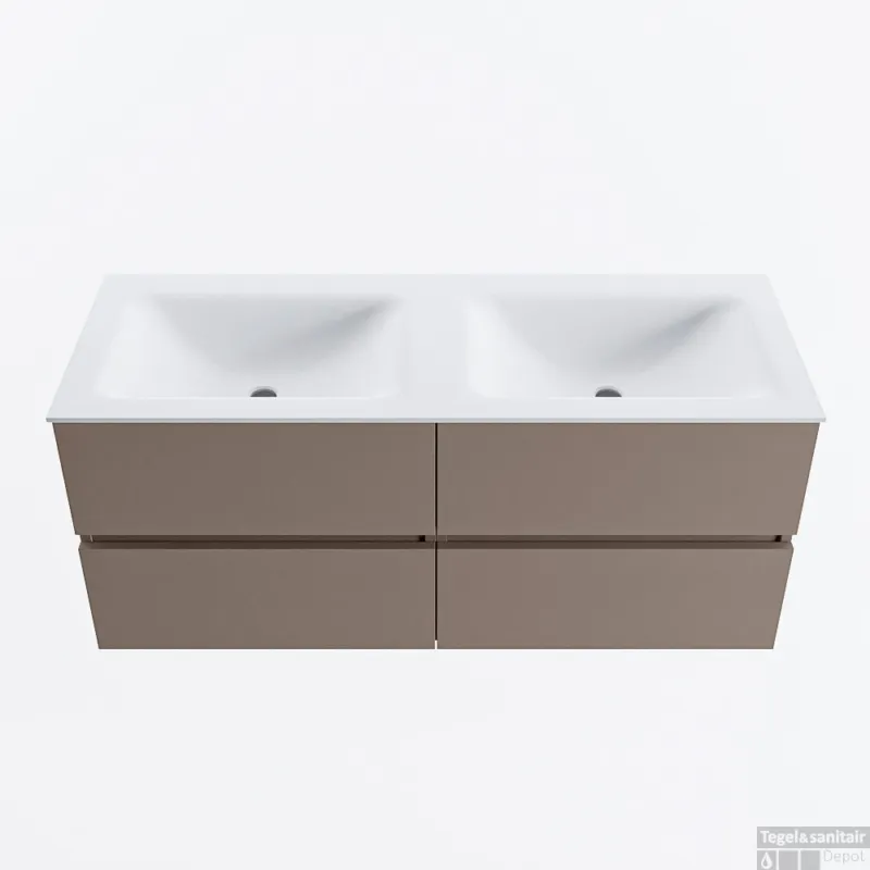 MONDIAZ VICA 120cm badmeubel onderkast Smoke 4 lades. Wastafel CLOUD dubbel 2 kraangaten, kleur Talc. Favoriet
