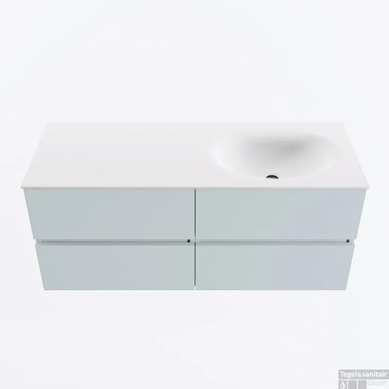 Speciale Aanbieding MONDIAZ VICA 120cm badmeubel onderkast Clay 4 lades. Wastafel MOON rechts zonder kraangat, kleur Talc.