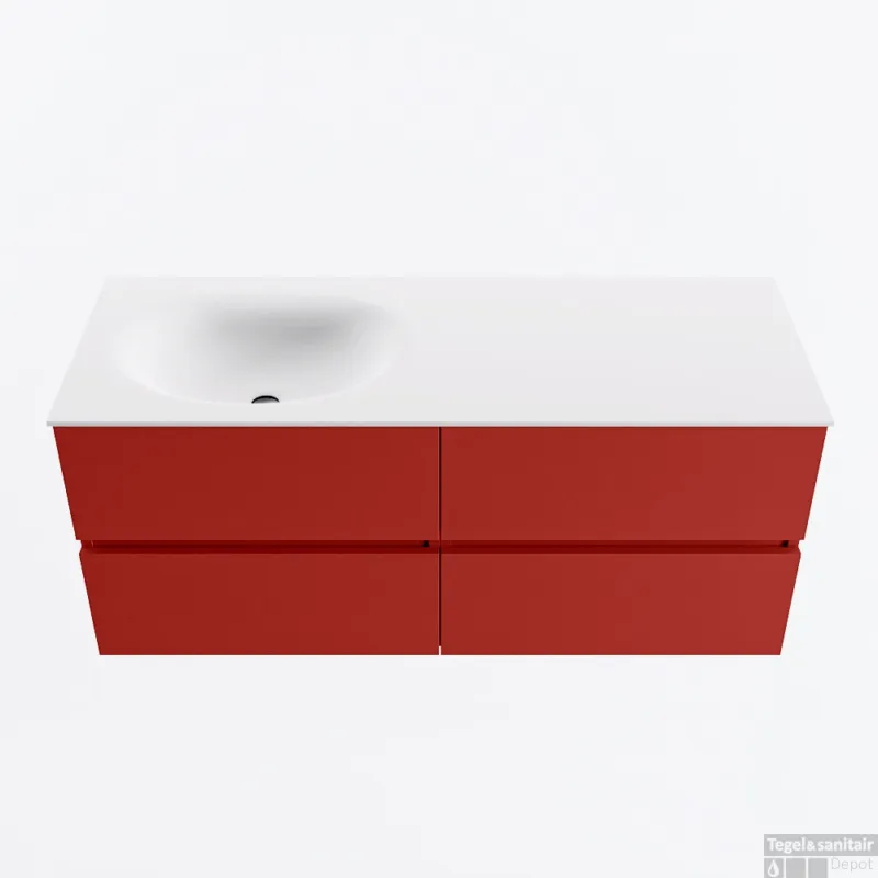 MONDIAZ VICA 120cm badmeubel onderkast Fire 4 lades. Wastafel MOON links zonder kraangat, kleur Talc. Premium