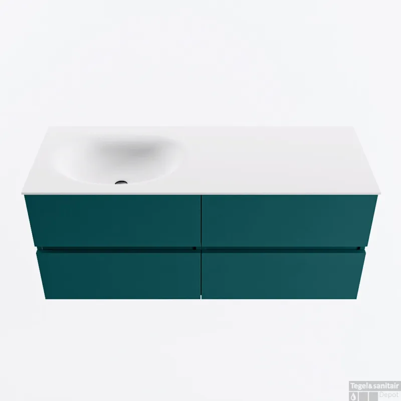 MONDIAZ VICA 120cm badmeubel onderkast Smag 4 lades. Wastafel MOON links zonder kraangat, kleur Talc. Exclusieve Aanbieding