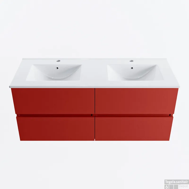 Meest Verkocht MONDIAZ VICA 120cm badmeubel onderkast Fire 4 lades. Wastafel DENIA dubbel 2 kraangaten, kleur Glanzend Wit.