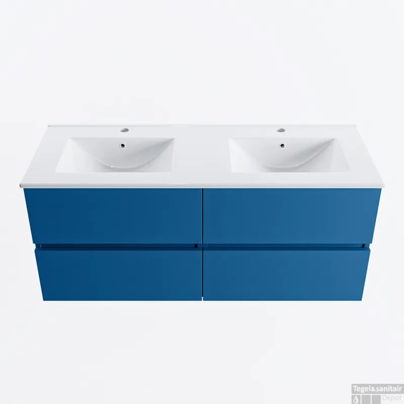 MONDIAZ VICA 120cm badmeubel onderkast Jeans 4 lades. Wastafel DENIA dubbel 2 kraangaten, kleur Glanzend Wit. Koop Online
