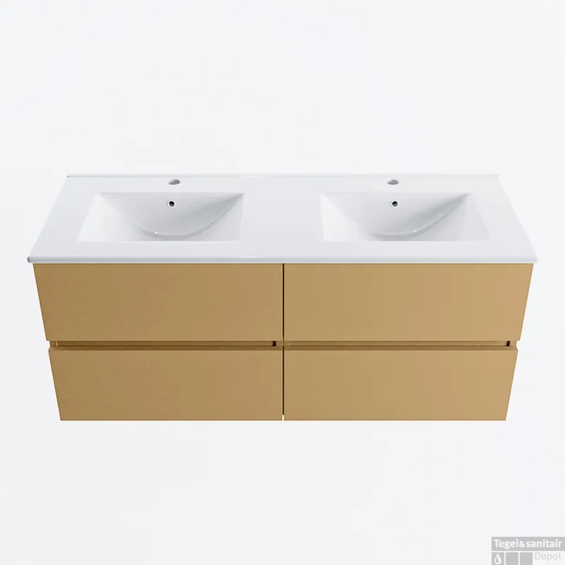 Snelle Levering MONDIAZ VICA 120cm badmeubel onderkast Oro 4 lades. Wastafel DENIA dubbel 2 kraangaten, kleur Glanzend Wit.