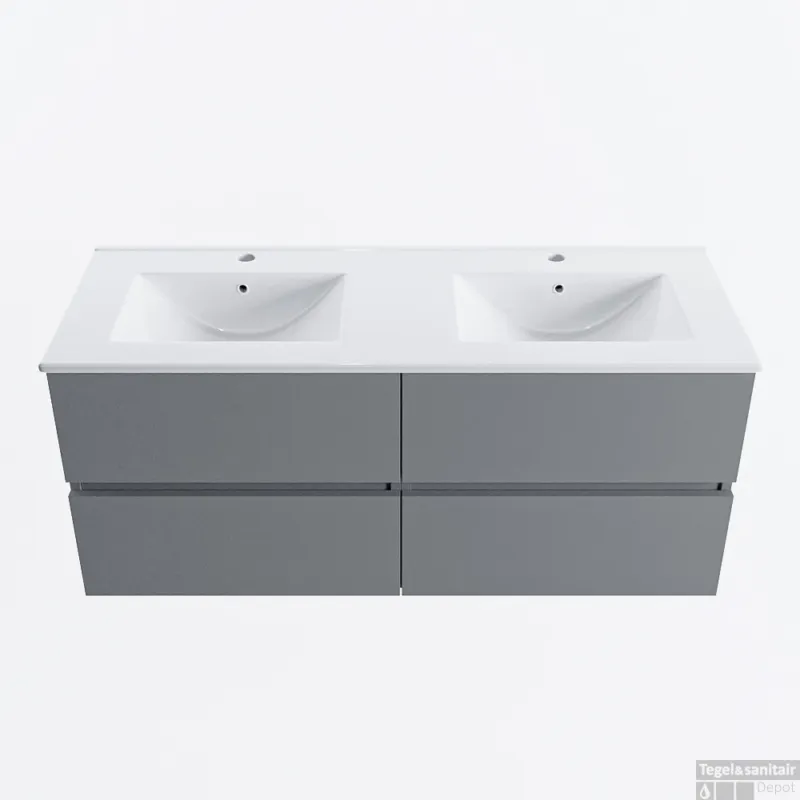 MONDIAZ VICA 120cm badmeubel onderkast Plata 4 lades. Wastafel DENIA dubbel 2 kraangaten, kleur Glanzend Wit. Alleen Vandaag