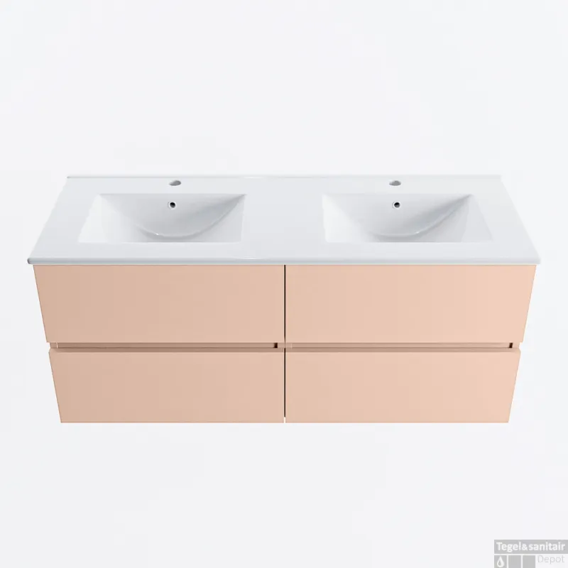 MONDIAZ VICA 120cm badmeubel onderkast Rosee 4 lades. Wastafel DENIA dubbel 2 kraangaten, kleur Glanzend Wit. Bestseller