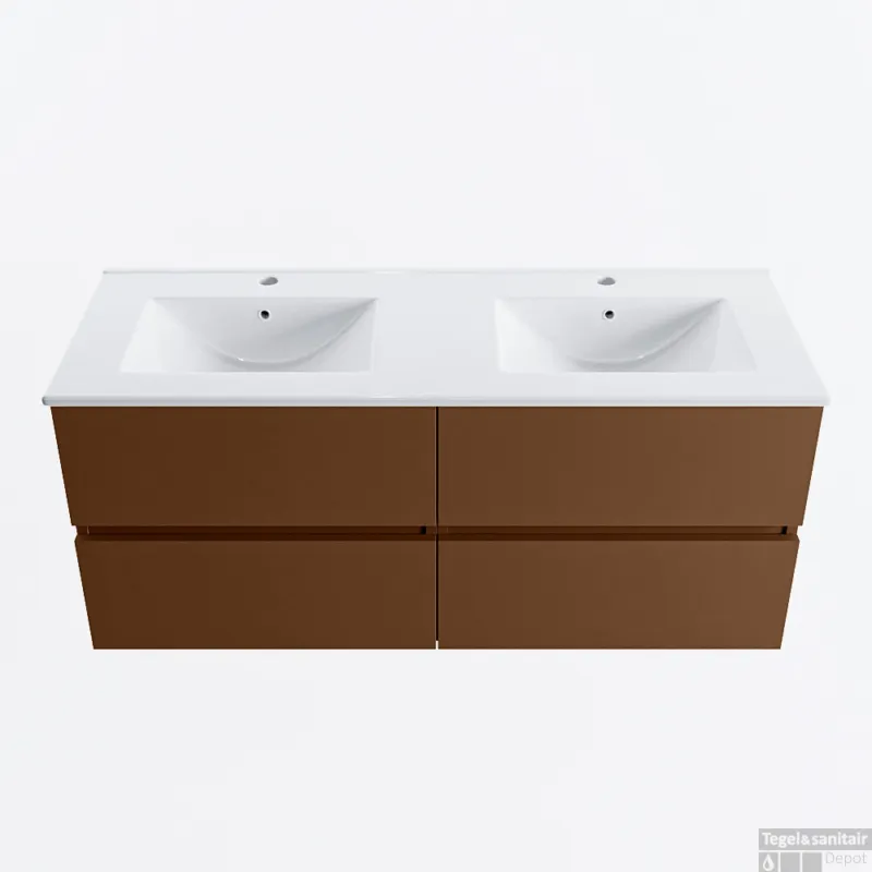 MONDIAZ VICA 120cm badmeubel onderkast Rust 4 lades. Wastafel DENIA dubbel 2 kraangaten, kleur Glanzend Wit. Bestseller