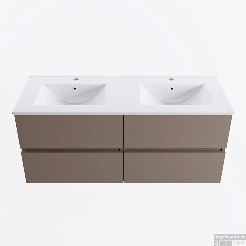 MONDIAZ VICA 120cm badmeubel onderkast Smoke 4 lades. Wastafel DENIA dubbel 2 kraangaten, kleur Glanzend Wit. Shop Nu