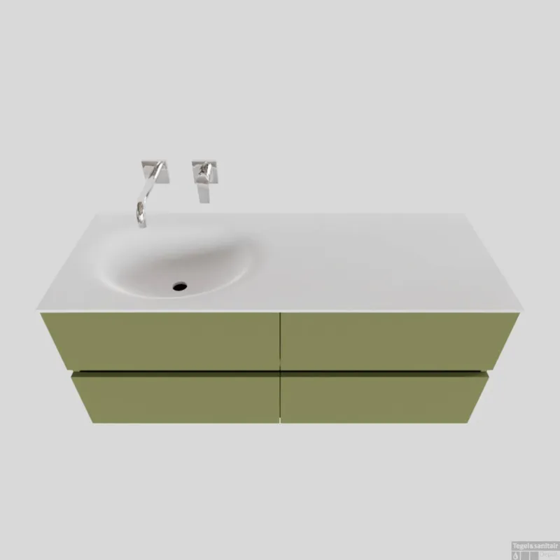 Direct Verzonden Badkamermeubel Solid Surface BWS Stockholm 120x46 cm Links Mat Groen 4 Laden (zonder kraangaten)