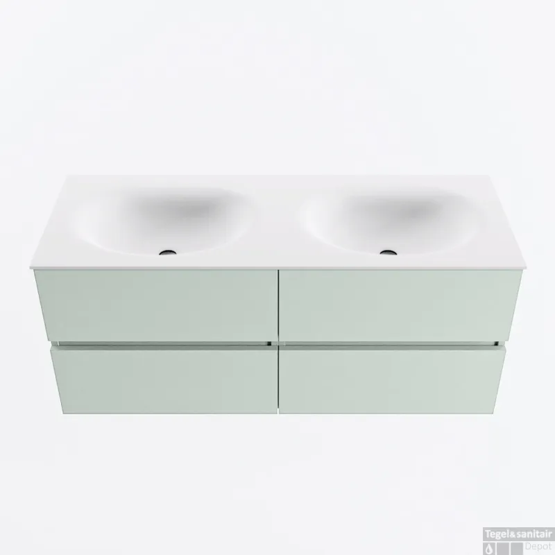 Weekendaanbieding MONDIAZ VICA 120cm badmeubel onderkast Greey 4 lades. Wastafel MOON dubbel zonder kraangat, kleur Talc.