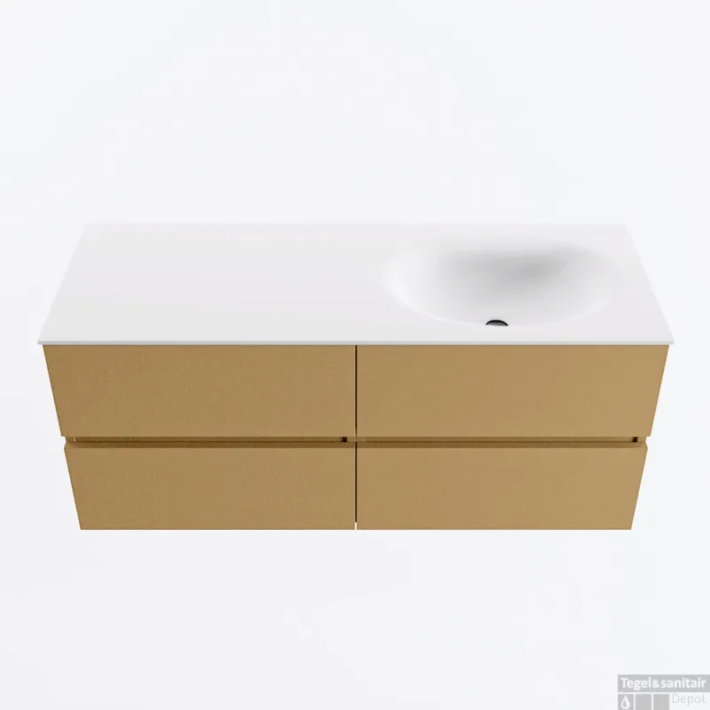 MONDIAZ VICA 120cm badmeubel onderkast Oro 4 lades. Wastafel MOON rechts 1 kraangat, kleur Talc. Gratis Retour