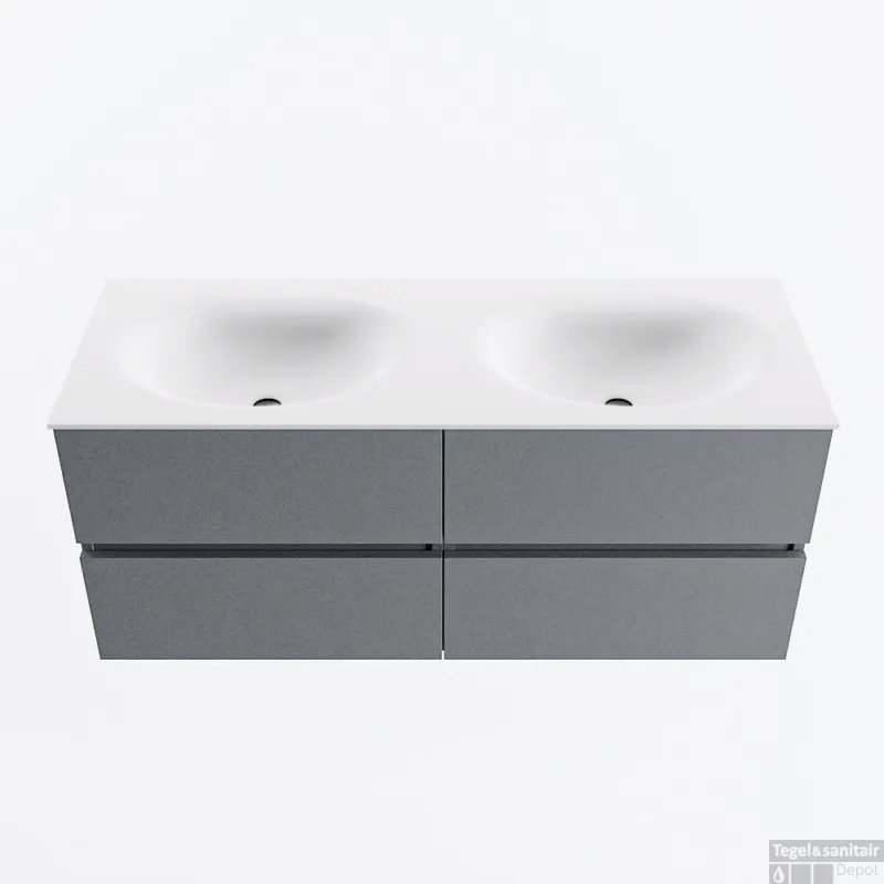 Tijdelijk Beschikbaar MONDIAZ VICA 120cm badmeubel onderkast Plata 4 lades. Wastafel MOON dubbel zonder kraangat, kleur Talc.