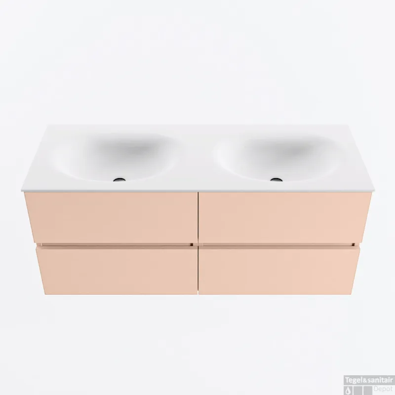 MONDIAZ VICA 120cm badmeubel onderkast Rosee 4 lades. Wastafel MOON dubbel 2 kraangaten, kleur Talc. Aanbieding