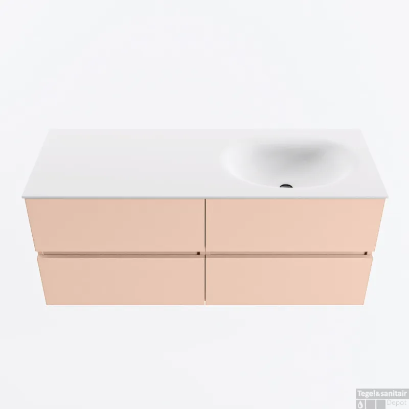 Gereduceerde Prijs MONDIAZ VICA 120cm badmeubel onderkast Rosee 4 lades. Wastafel MOON rechts zonder kraangat, kleur Talc.