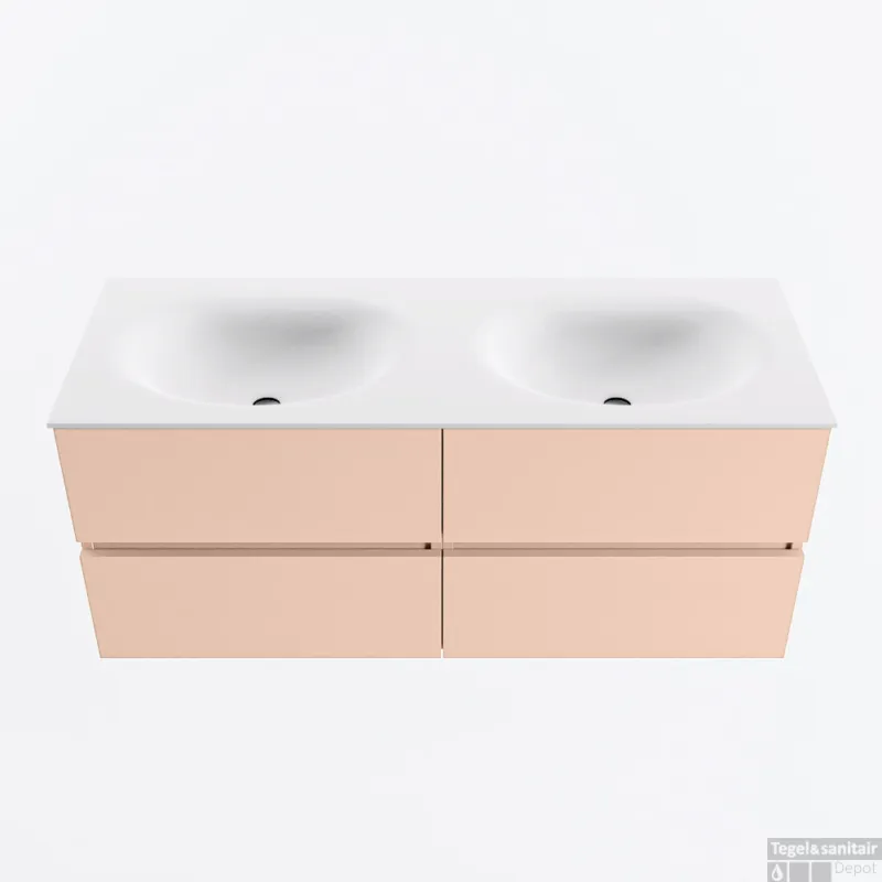 MONDIAZ VICA 120cm badmeubel onderkast Rosee 4 lades. Wastafel MOON dubbel zonder kraangat, kleur Talc. Speciale Aanbieding