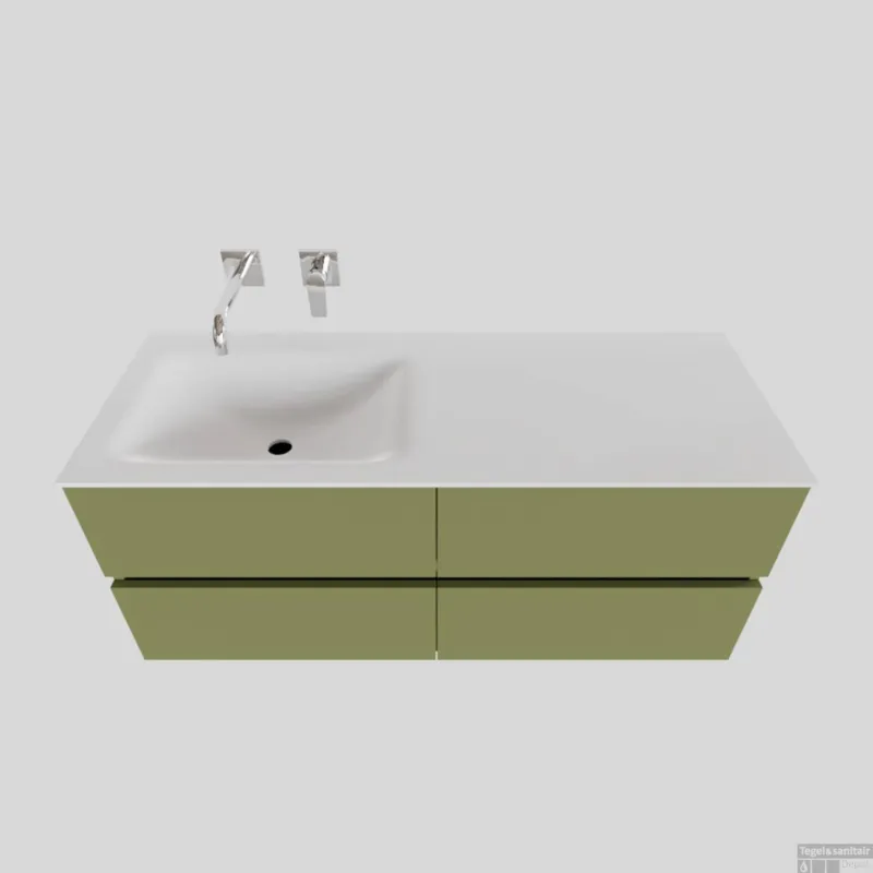 Korting Badkamermeubel Solid Surface BWS Oslo 120x46 cm Links Mat Groen 4 Laden (0 kraangaten)