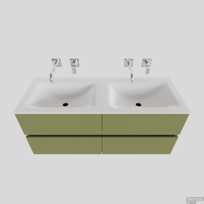 Goedkoop Badkamermeubel Solid Surface BWS Oslo 120x46 cm Dubbel Mat Groen 4 Laden (0 kraangaten)
