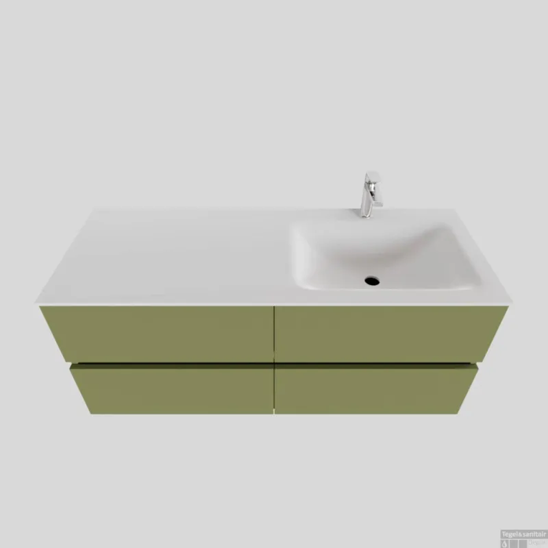 Laatste Kans Badkamermeubel Solid Surface BWS Oslo 120x46 cm Rechts Mat Groen 4 Laden (met 1 kraangat)