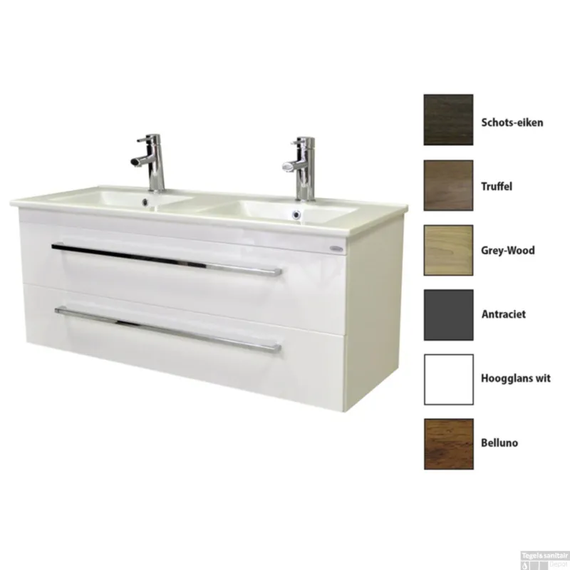 Badkamermeubelset Sanicare Q1 2 Soft Close Lades Grey Wood 121x46 cm Gratis Retour