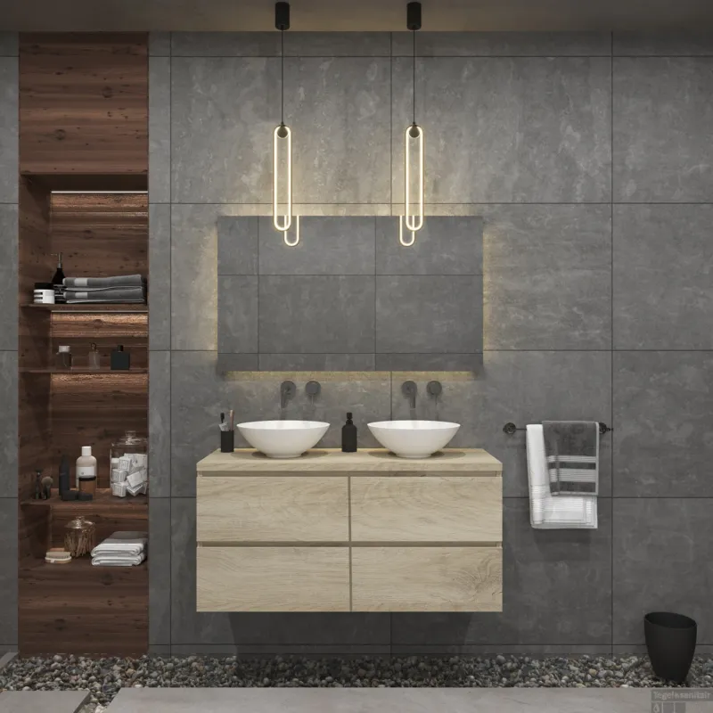 Badkamermeubelset Gliss Zeus 140 cm Licht Grijs Eiken Met Waskom Premium