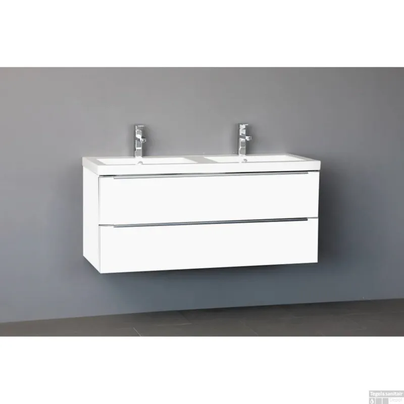 Badkamermeubelset Sanilux Senza Keramiek 120x47x50 cm Wit (0 of 2 kraangaten) Direct Beschikbaar