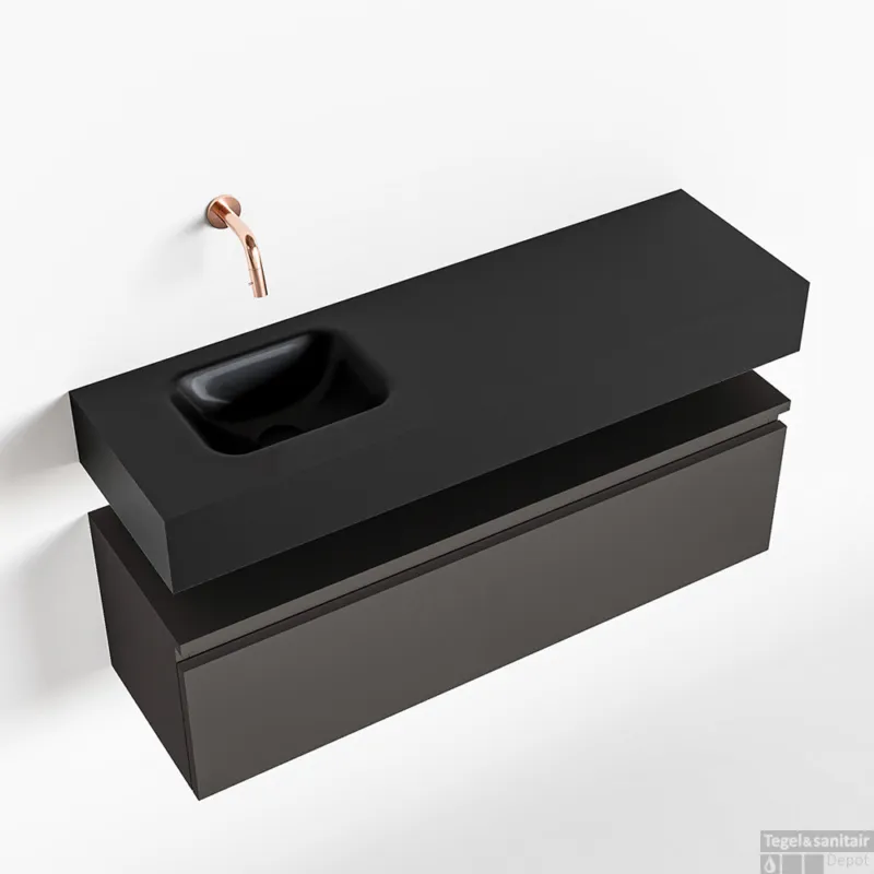 MONDIAZ ANDOR 100cm toiletmeubel dark grey. LEX 100cm wastafel urban links geen kraangat Op = Op