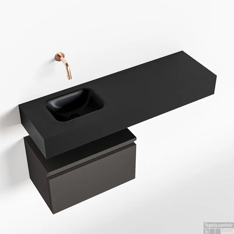 MONDIAZ ANDOR 50cm toiletmeubel dark grey. LEX 100cm wastafel urban links geen kraangat Beperkt Aanbod