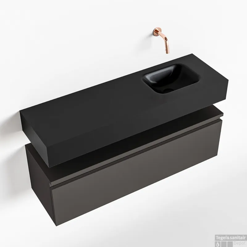 Direct Verzonden MONDIAZ ANDOR 100cm toiletmeubel dark grey. LEX 100cm wastafel urban rechts geen kraangat