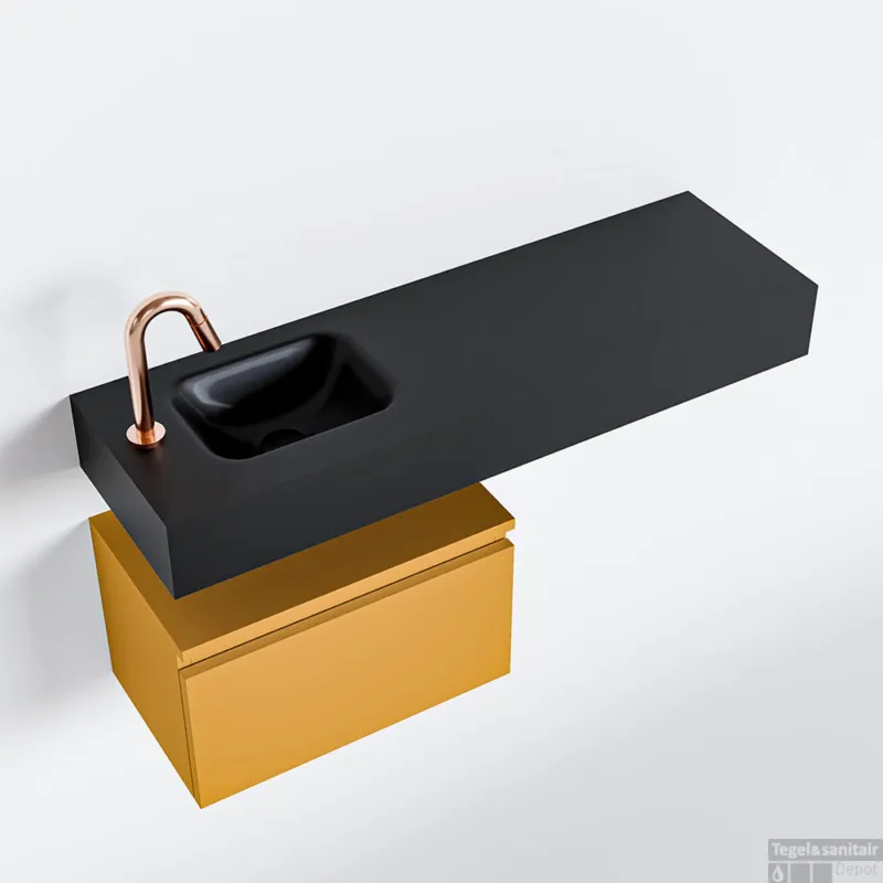 MONDIAZ ANDOR 50cm toiletmeubel ocher. LEX 100cm wastafel urban links 1 kraangat Gecertificeerd