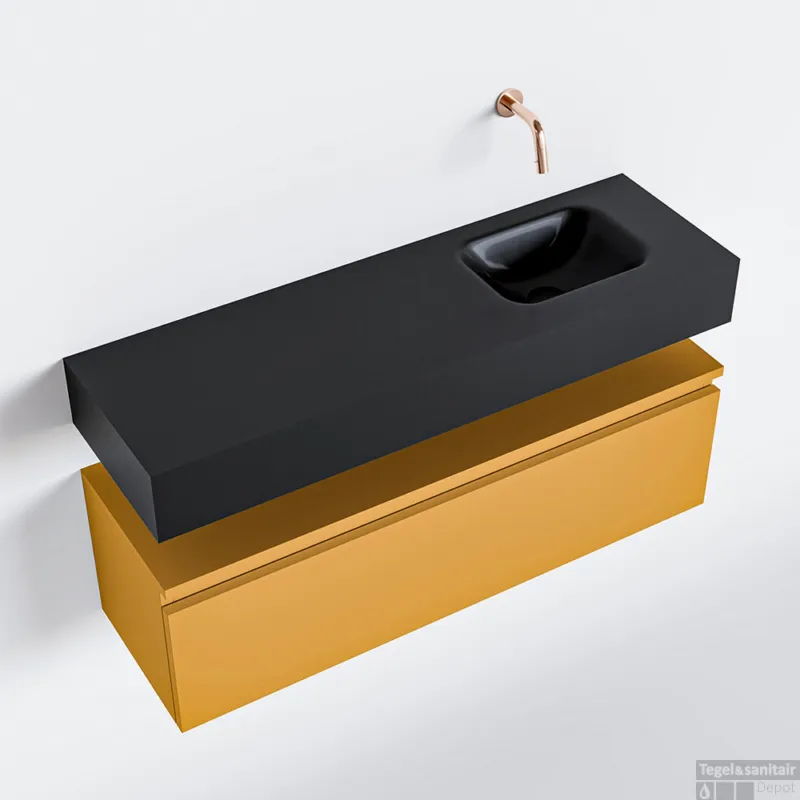 MONDIAZ ANDOR 100cm toiletmeubel ocher. LEX 100cm wastafel urban rechts geen kraangat Finale Uitverkoop