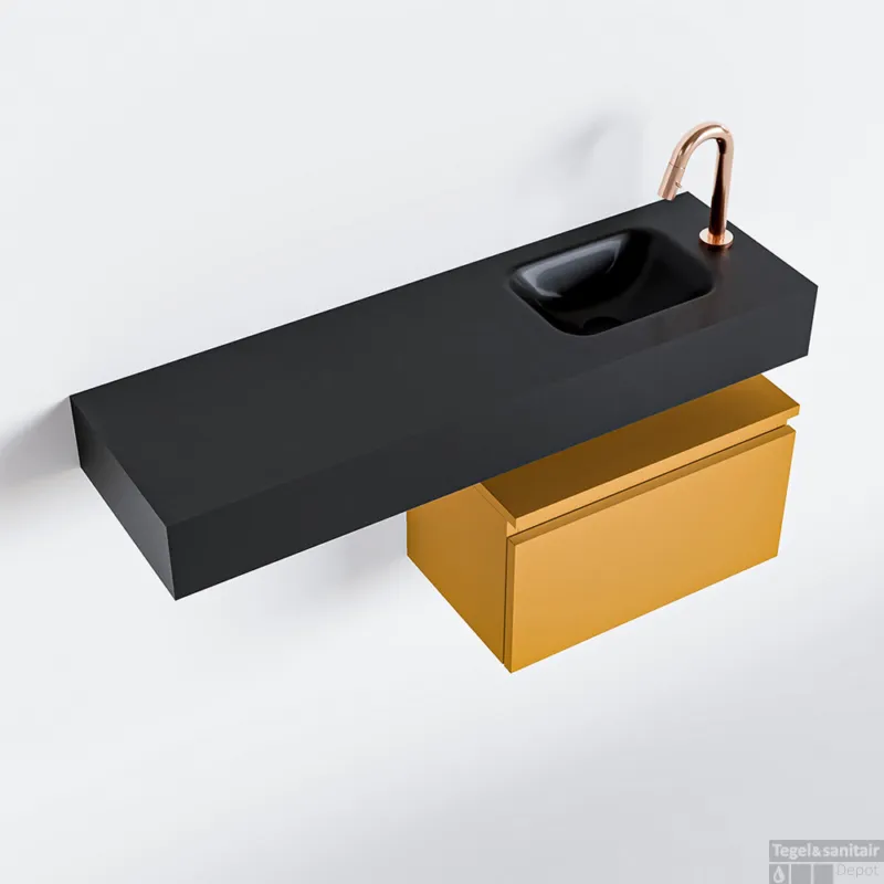 Beperkte Voorraad MONDIAZ ANDOR 50cm toiletmeubel ocher. LEX 100cm wastafel urban rechts 1 kraangat