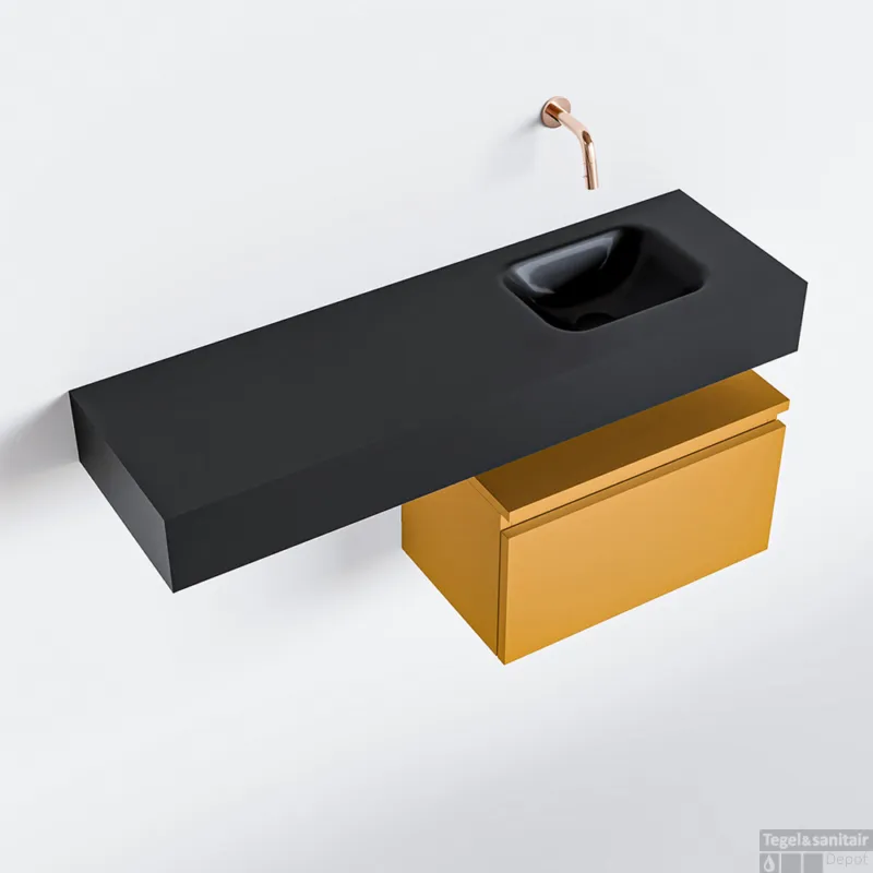 MONDIAZ ANDOR 50cm toiletmeubel ocher. LEX 100cm wastafel urban rechts geen kraangat Gereduceerde Prijs