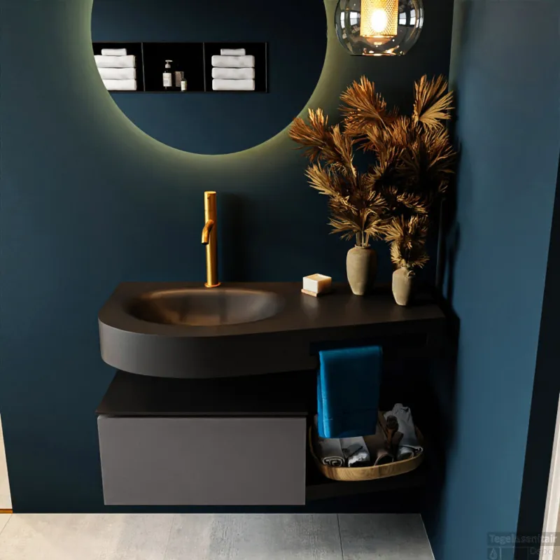 Nu Kopen MONDIAZ RIVA 100cm badmeubel onderkast / planchet kleur Dark_Grey met 1 lade. Wastafel DULCET links 1 kraangat kleur Urban.