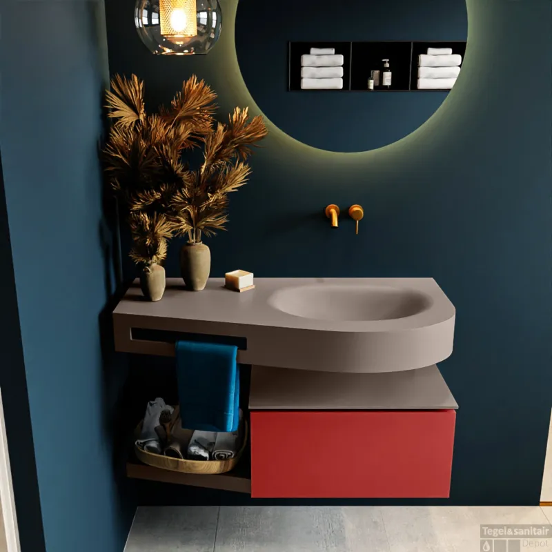 MONDIAZ RIVA 100cm badmeubel onderkast / planchet kleur Fire met 1 lade. Wastafel DULCET rechts 0 kraangaten kleur Smoke. Favoriet