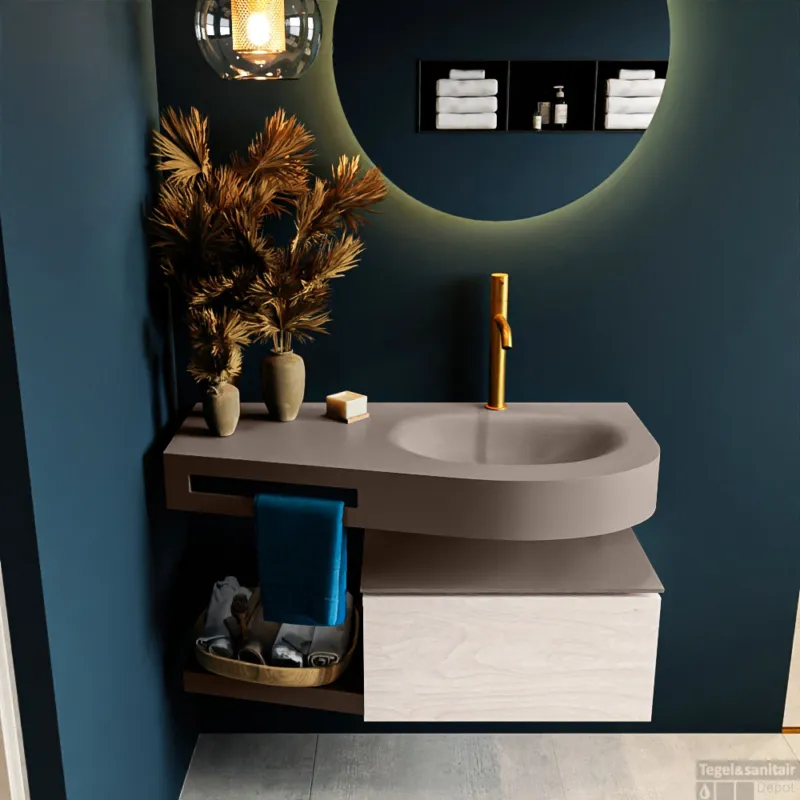 MONDIAZ RIVA 100cm badmeubel onderkast / planchet kleur Underlayment met 1 lade. Wastafel DULCET rechts 1 kraangat kleur Smoke. Must-Have