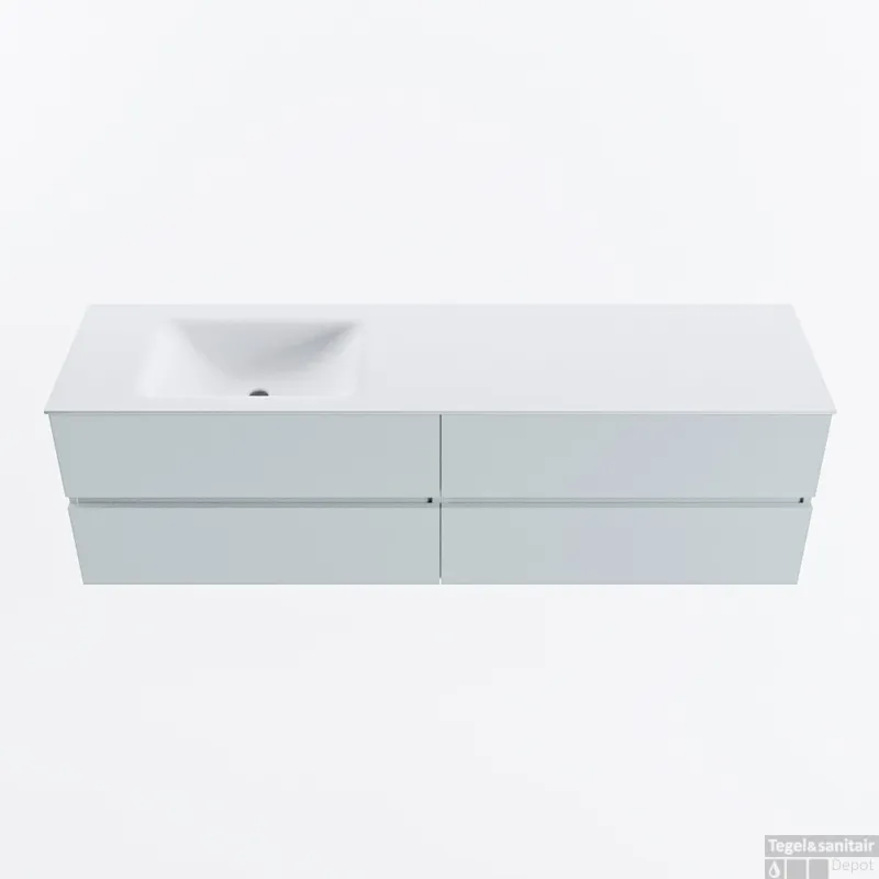 MONDIAZ VICA 170cm badmeubel onderkast Clay 4 lades. Wastafel CLOUD links 1 kraangat, kleur Talc. Aanbieding