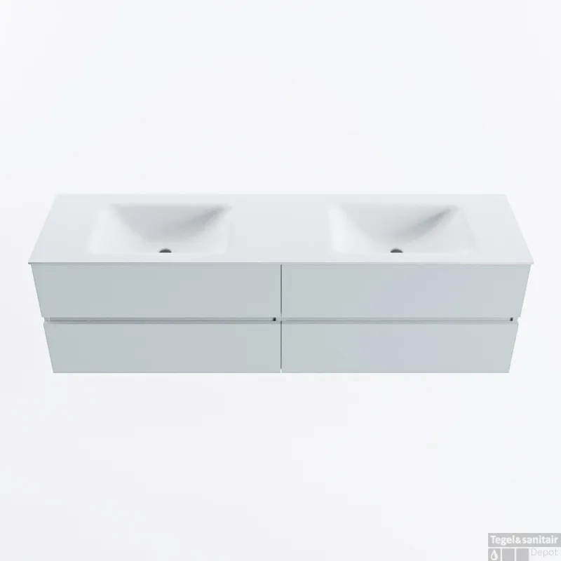 Lage Prijs MONDIAZ VICA 170cm badmeubel onderkast Clay 4 lades. Wastafel CLOUD dubbel zonder kraangat, kleur Talc.