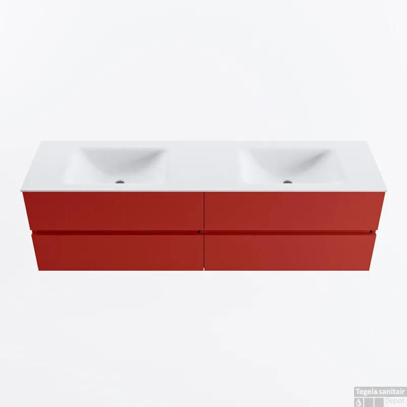 Speciale Aanbieding MONDIAZ VICA 170cm badmeubel onderkast Fire 4 lades. Wastafel CLOUD dubbel zonder kraangat, kleur Talc.