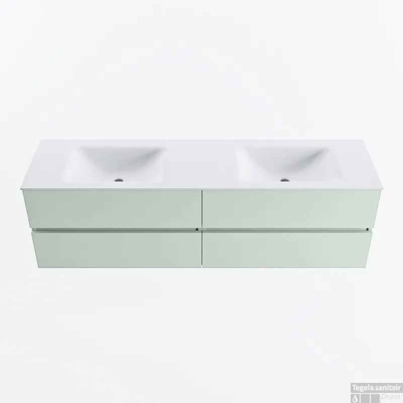 Seizoensaanbieding MONDIAZ VICA 170cm badmeubel onderkast Greey 4 lades. Wastafel CLOUD dubbel zonder kraangat, kleur Talc.