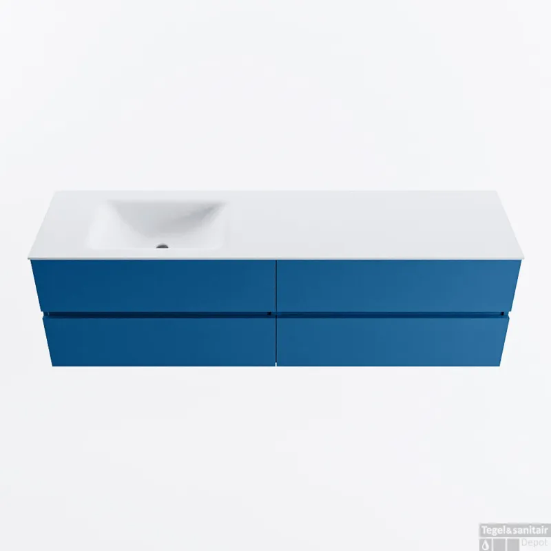 MONDIAZ VICA 170cm badmeubel onderkast Jeans 4 lades. Wastafel CLOUD links zonder kraangat, kleur Talc. Finale Uitverkoop