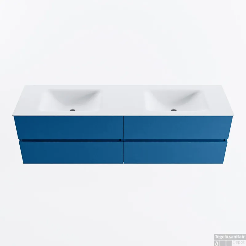 Speciale Aanbieding MONDIAZ VICA 170cm badmeubel onderkast Jeans 4 lades. Wastafel CLOUD dubbel zonder kraangat, kleur Talc.