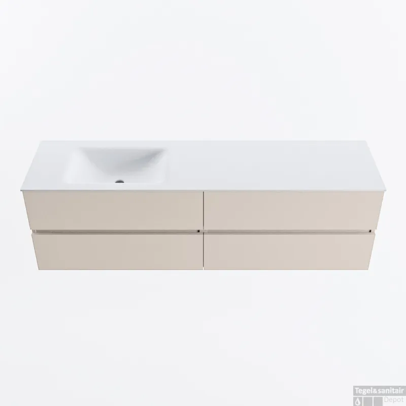 MONDIAZ VICA 170cm badmeubel onderkast Linen 4 lades. Wastafel CLOUD links 1 kraangat, kleur Talc. Nieuw