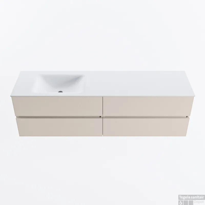 MONDIAZ VICA 170cm badmeubel onderkast Linen 4 lades. Wastafel CLOUD links zonder kraangat, kleur Talc. Premium