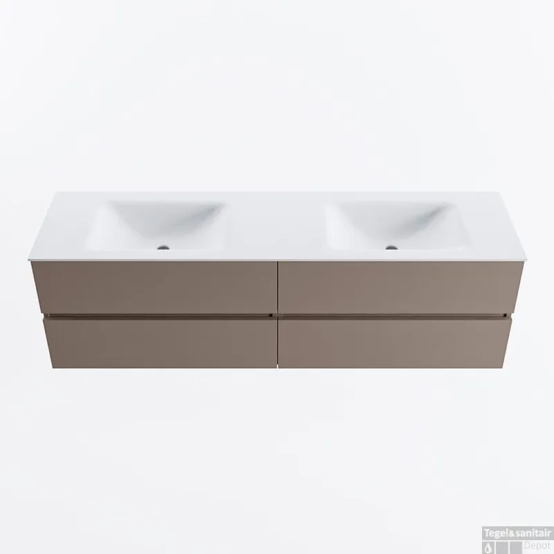 Express Levering MONDIAZ VICA 170cm badmeubel onderkast Smoke 4 lades. Wastafel CLOUD dubbel 2 kraangaten, kleur Talc.